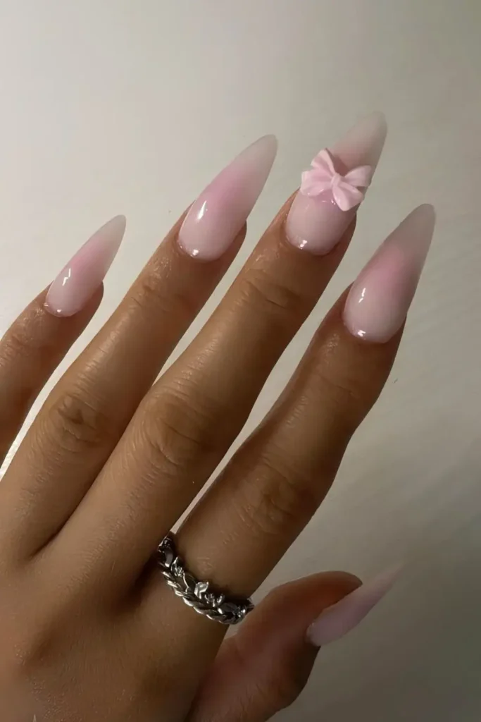 Pink Blush Effect Nails With Bows
