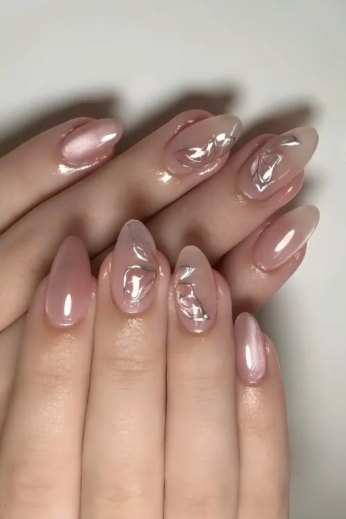 Pink Jelly Cat Eye Nails With Butterflies That Feel Magical