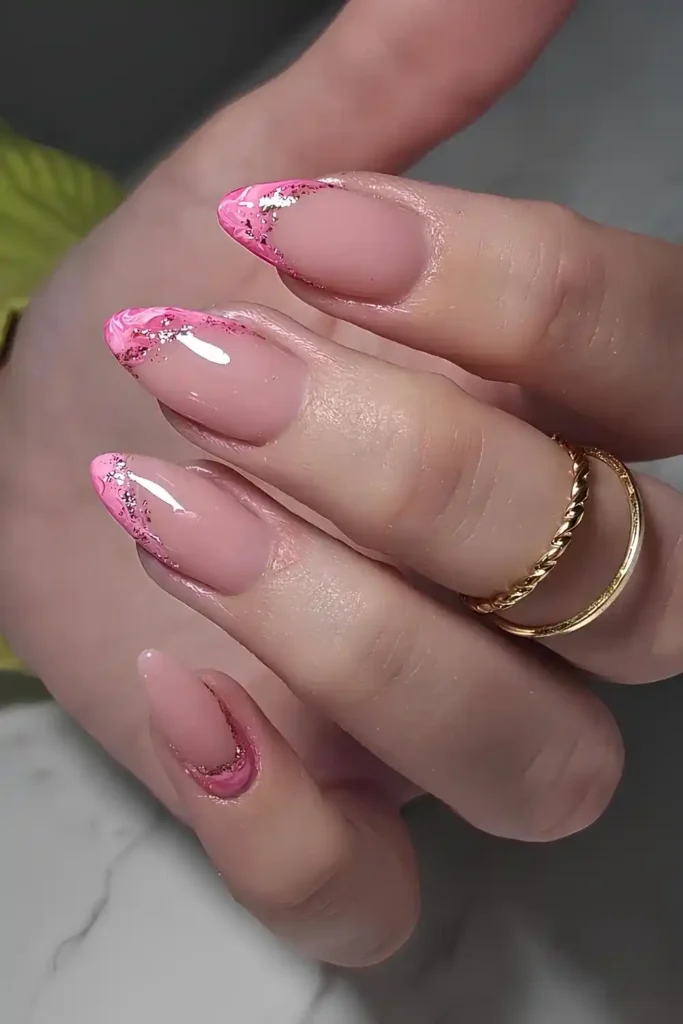 Pink Marble French Tip Manicure With a Sophisticated Finish
