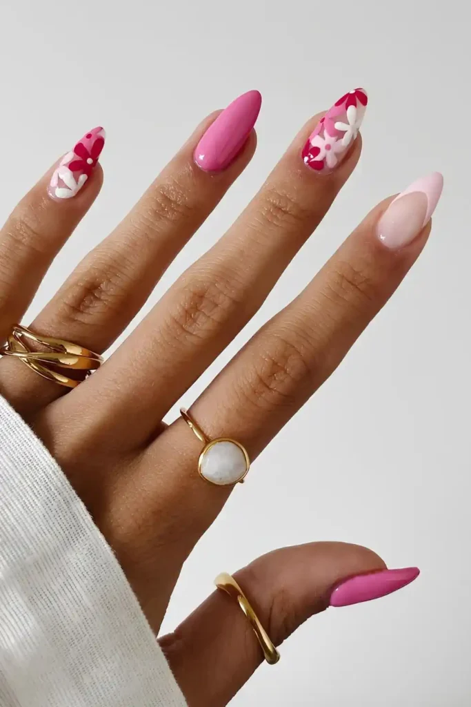 Pink Nails With Floral Accents That Never Go Out of Style