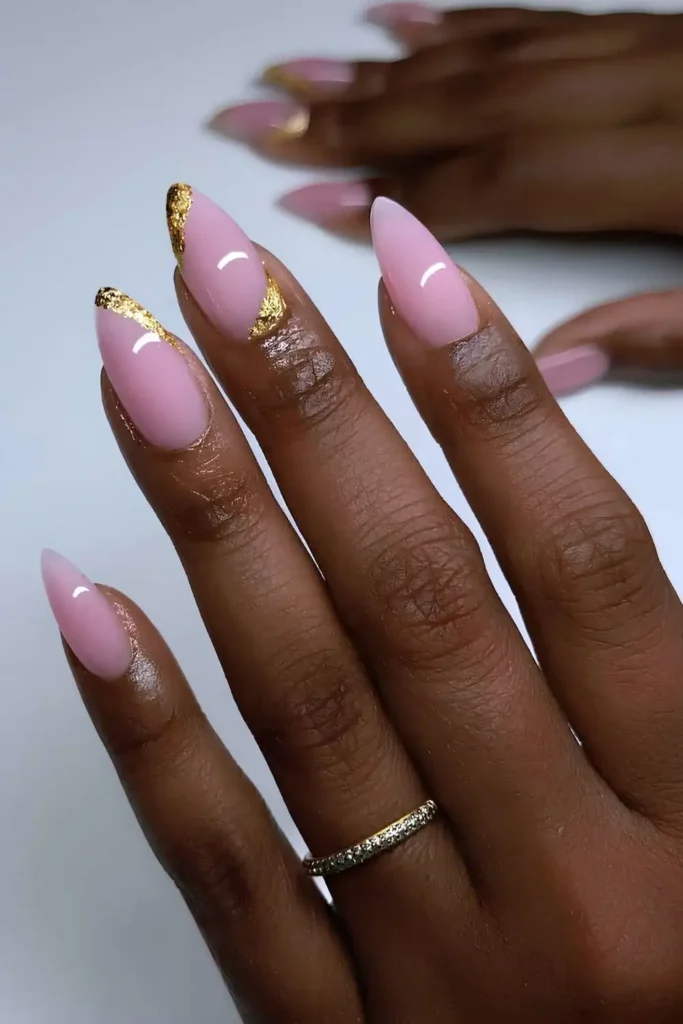 Pink Nails With Gold Foil Accents for a Luxe Touch