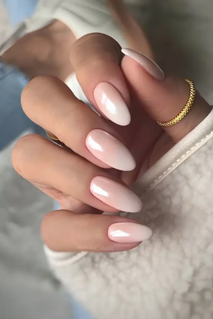 Pink to White Glazed Ombre Nails With a Glossy Finish
