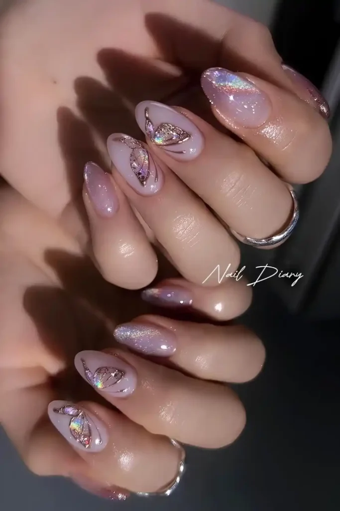 Pink Velvet Nails With Butterfly Wings That Look Magical