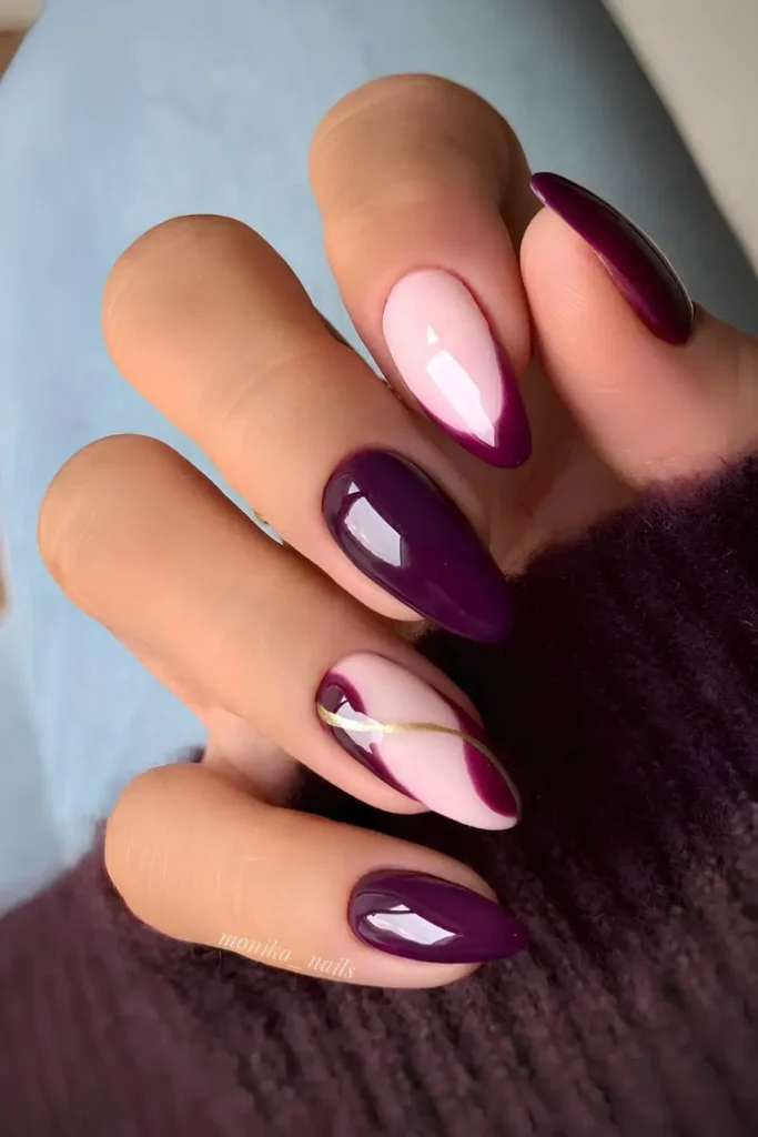 Plum Nails With Negative Space Design for a Modern Look