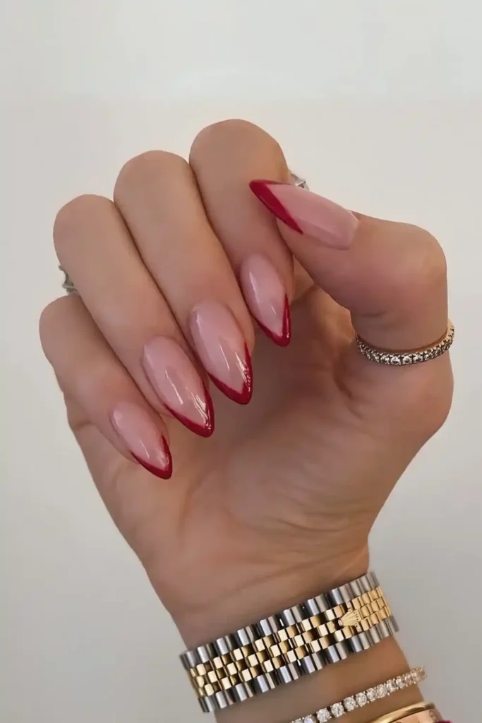 Pointed Red French Tip Nails That Make a Bold Fashion Statement