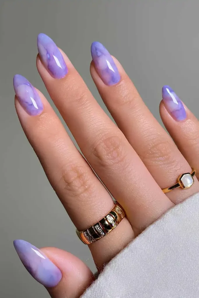 Purple Amethyst Marble Nails With a Luxurious Stone Inspired Finish