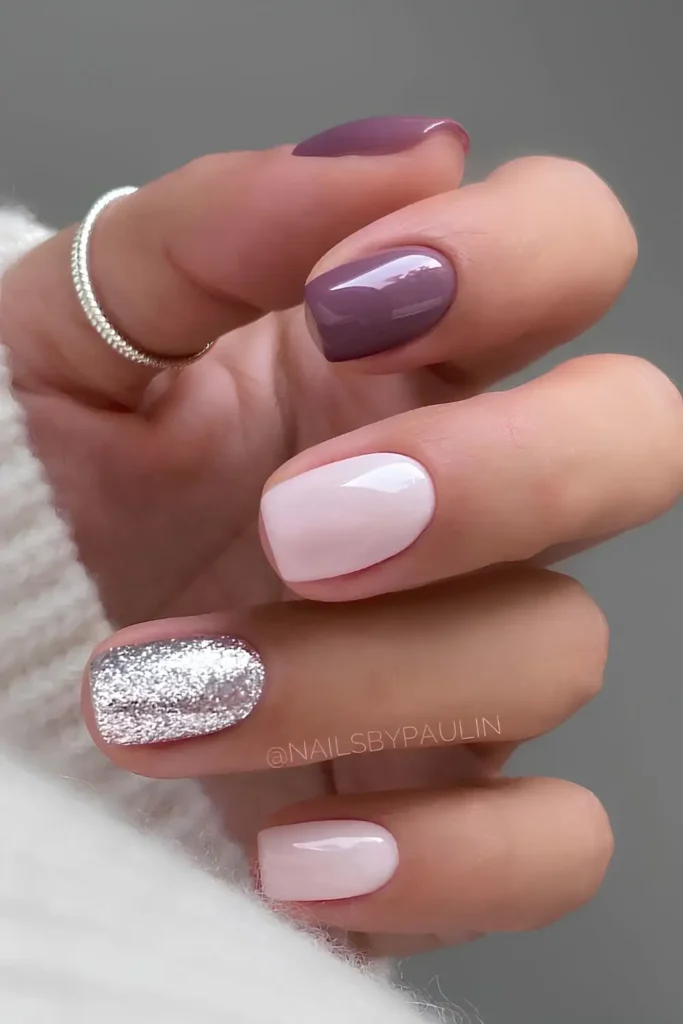 Purple and Pink Nails With Accent Glitter