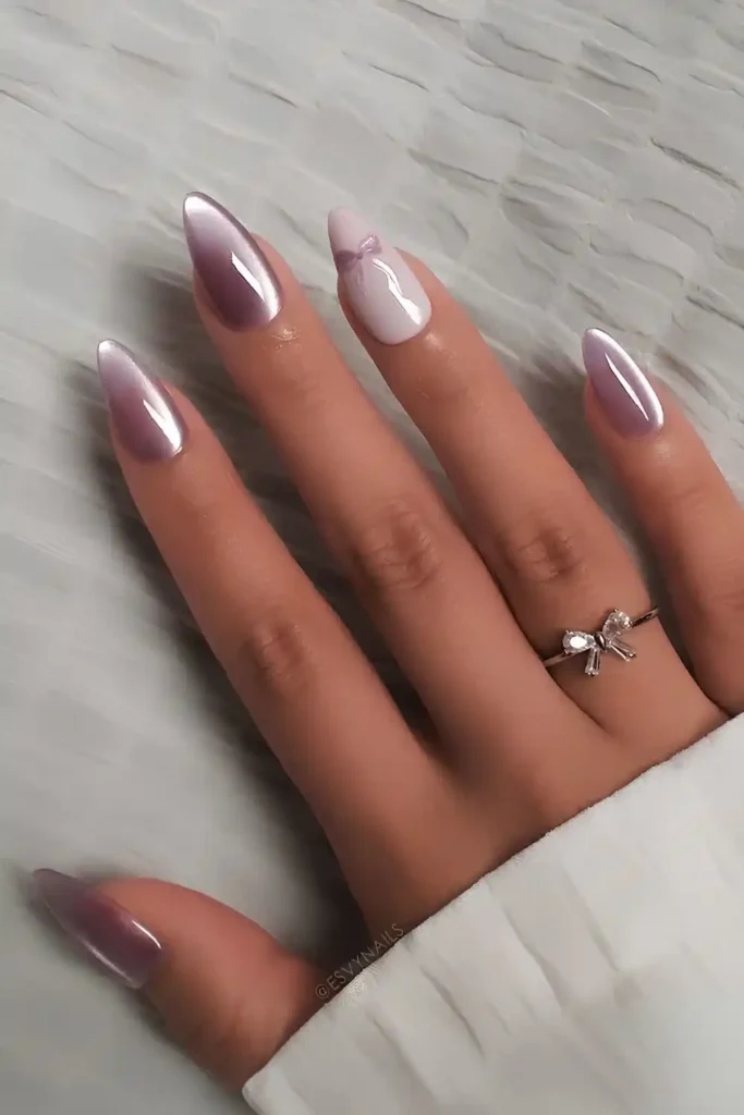 Purple and White Cat Eye Nails With a Stunning Magnetic Finish