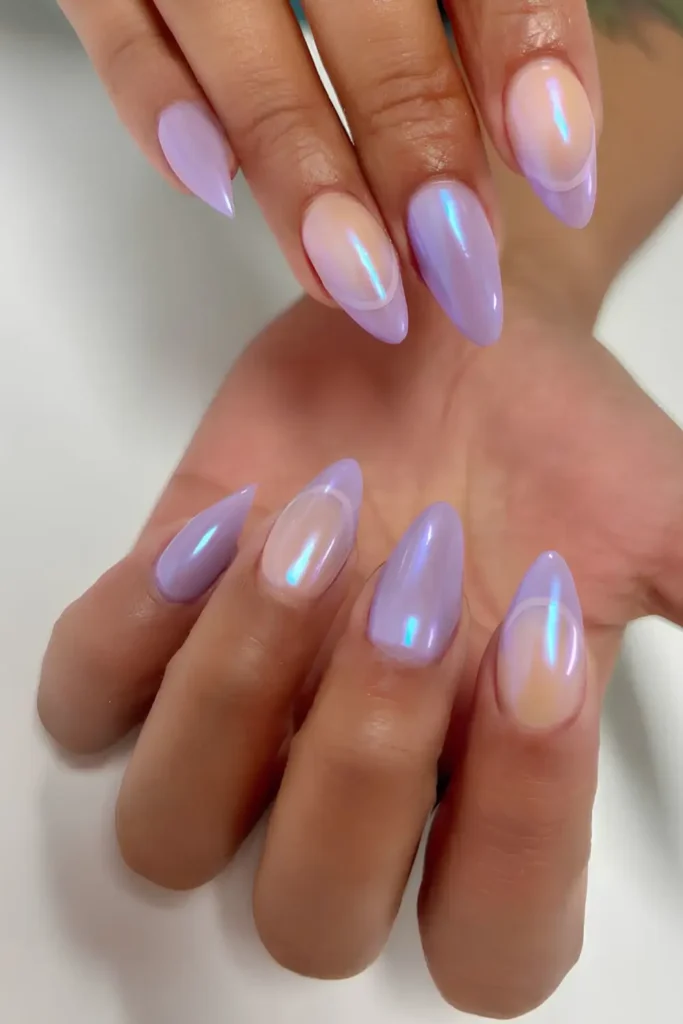 Purple Chrome Nails With Accent French Tips