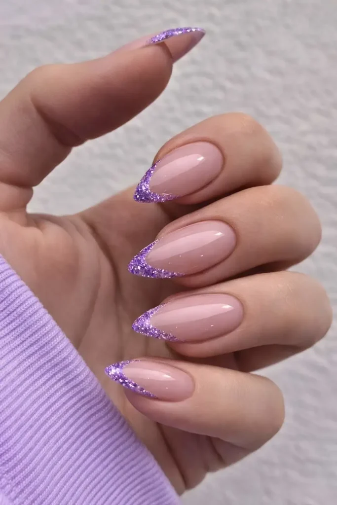 Purple Glitter French Manicure for a Glam Look