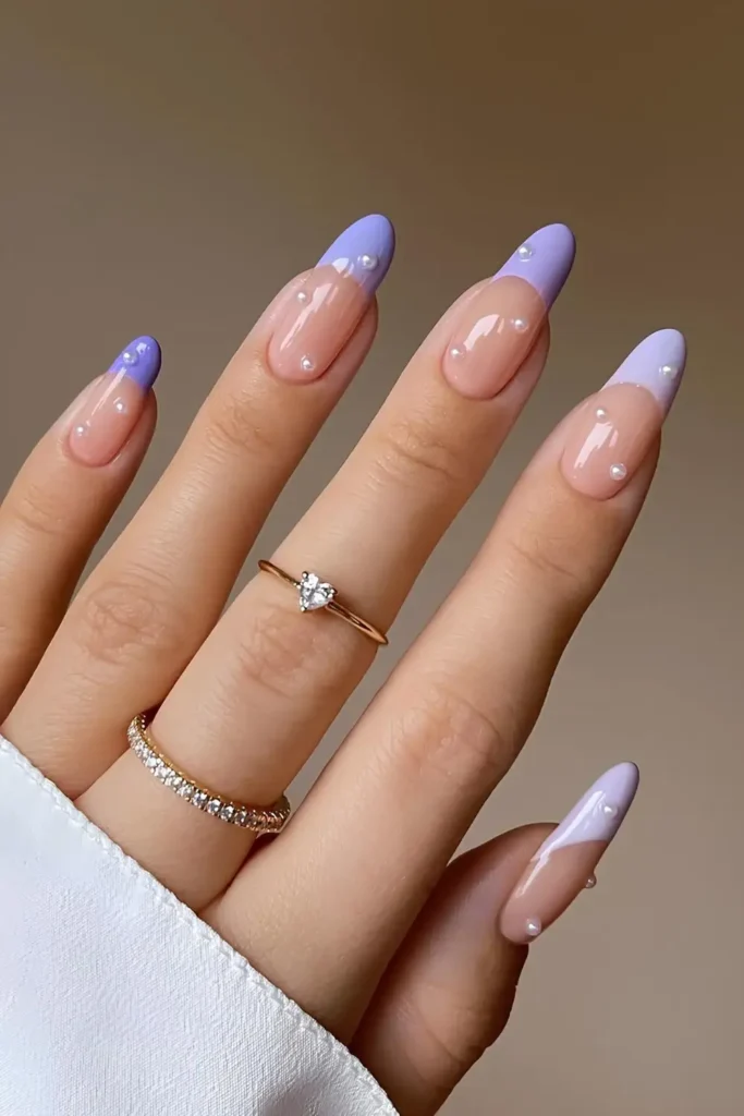 Purple Gradient French Nails With Pearl Accents You'll Love