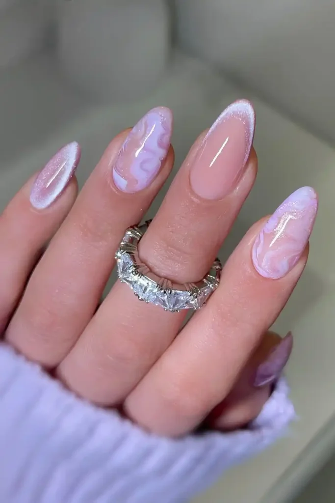 Purple Marble Cat Eye Mani With a Dreamy Swirl Effect