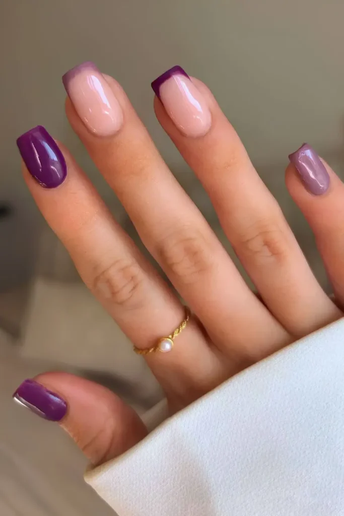 Purple Nails With Accent French Tips for a Fresh Modern Look