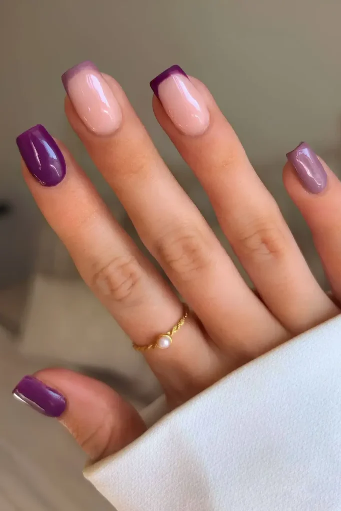 Purple Nails With Accent French Tips for a Chic Style