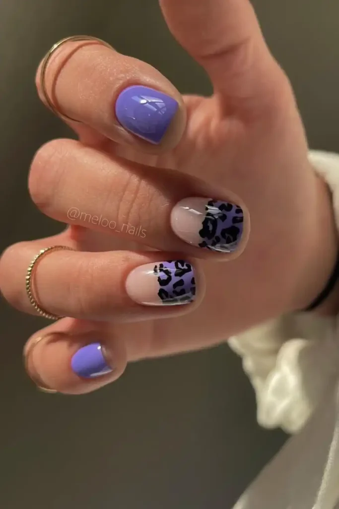 Purple Nails With Leopard Print Details for a Bold Trendy Style
