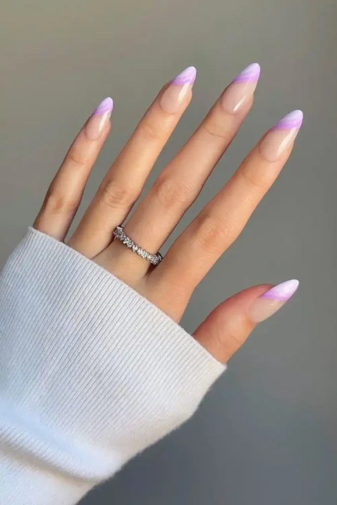 Purple Swirled French Tip Nails for a Trendy Modern Look