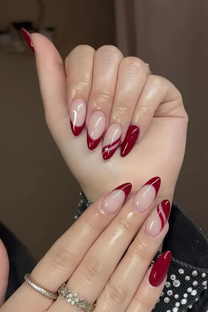 Red French Mani With Side Tip Accent for a Chic Contemporary Look