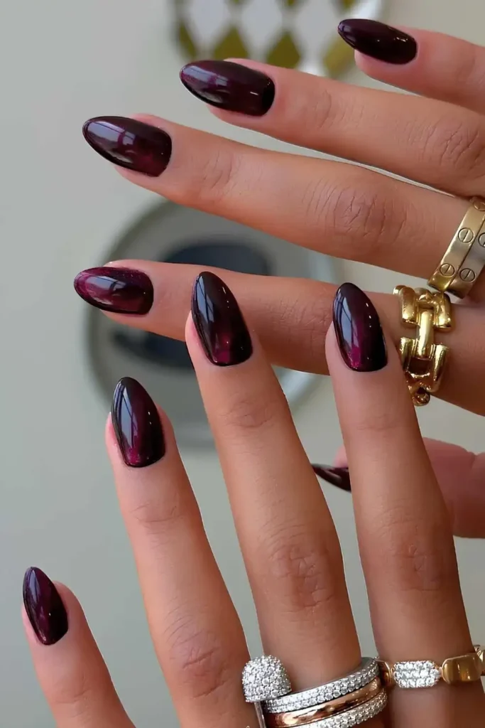 Red and Black Cat Eye Nails With a Magnetic Finish