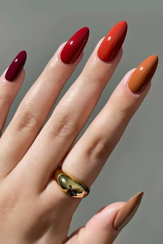 Red and Brown Skittle Nails for a Trendy Style