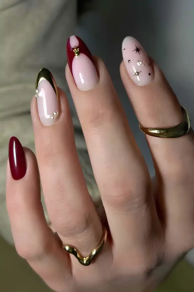 Red and Gold Mix and Match Mani That Looks Rich and Glamorous