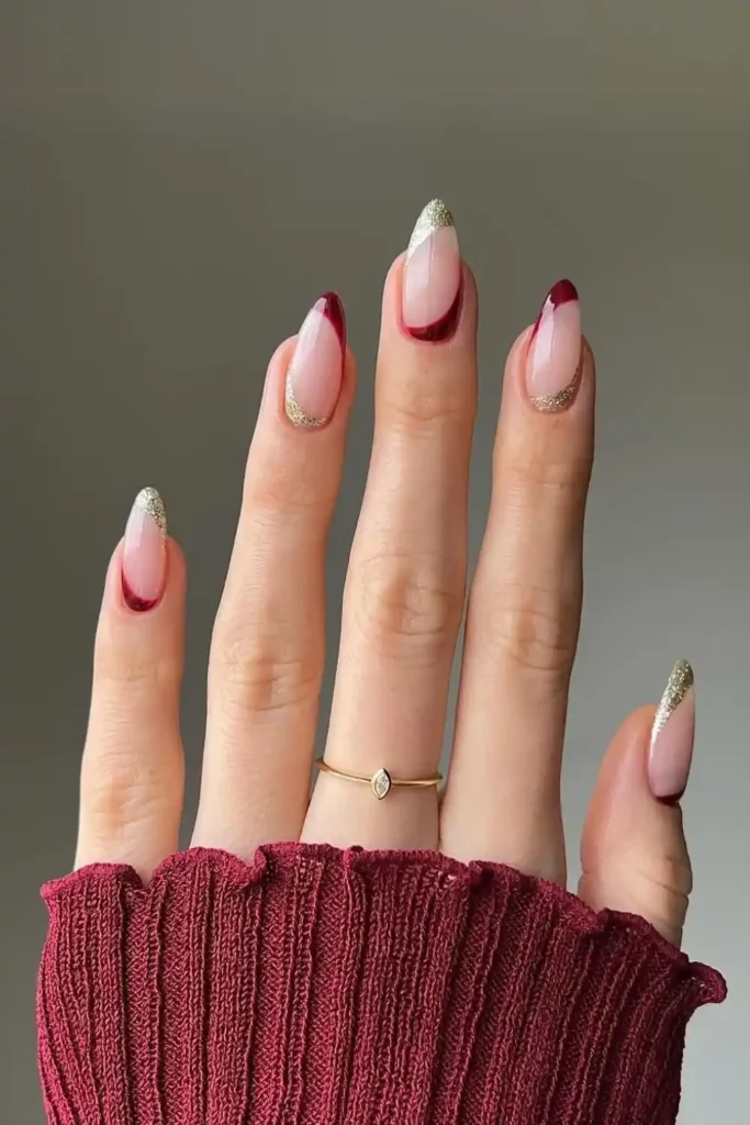 Red and Gold Upside Down French Nails for a Bold Modern Twist