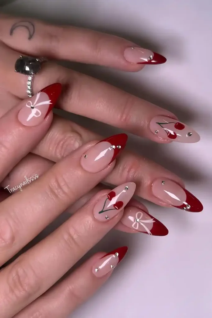 Red Coquette French Tip Mani With a Cute Feminine Style