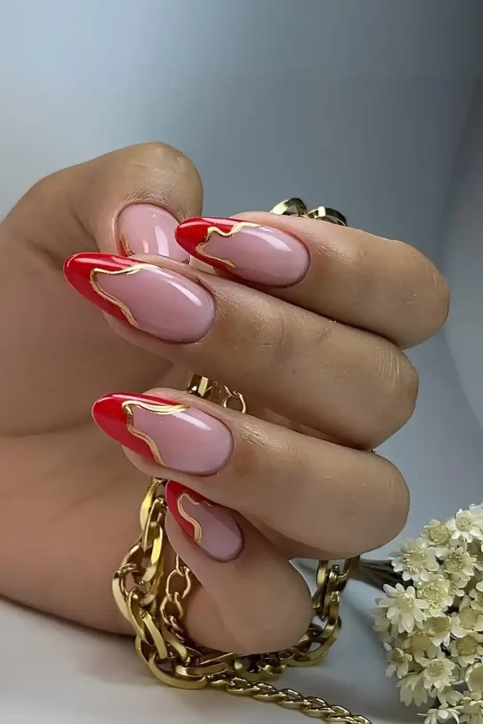 Red Drip Effect French Tip Nails That Make a Bold Statement