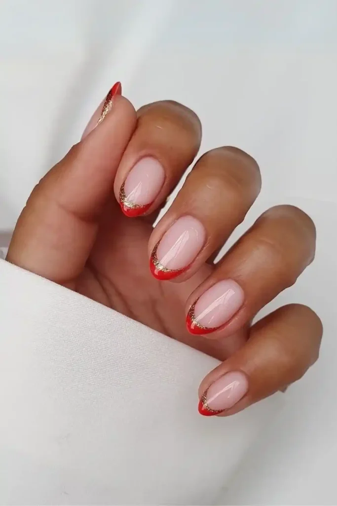 Red Glitter Edged French Tip Nails That Catch Every Eye