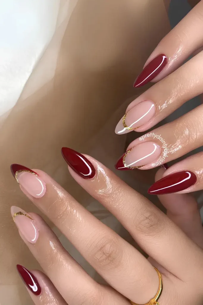 Red Mani With Glitter Edged Accent Tips That Add Instant Glam