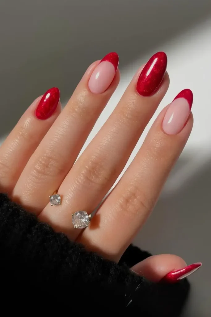 Red Mani With Pearl Swirl Finish for a Glamorous Look