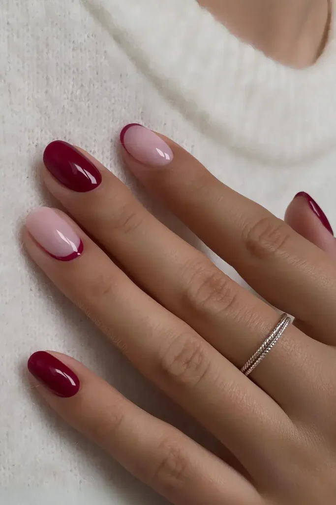 Red Mani With Upside Down Accent Tips for a Creative Twist