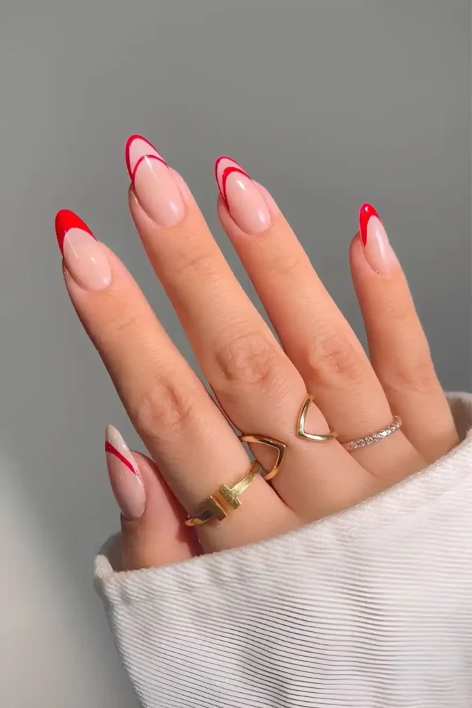 Red Outline French Tip Mani for a Clean Modern Finish