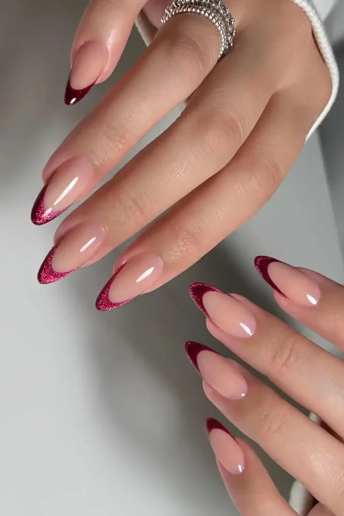 Red Velvet French Tip Nails for a Luxurious Elegant Finish