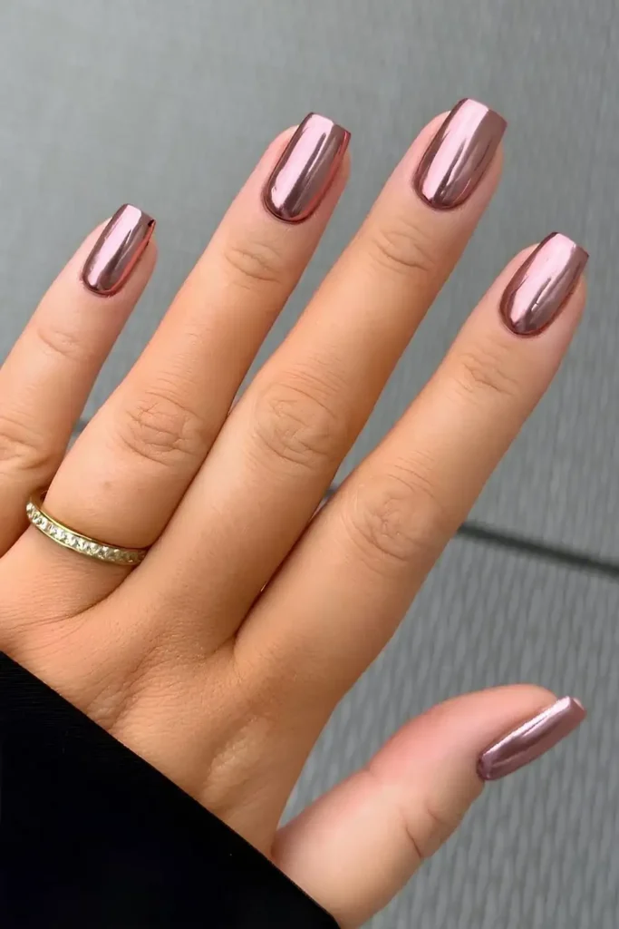 Rose Gold Chrome Effect Manicure for a Glam Finish