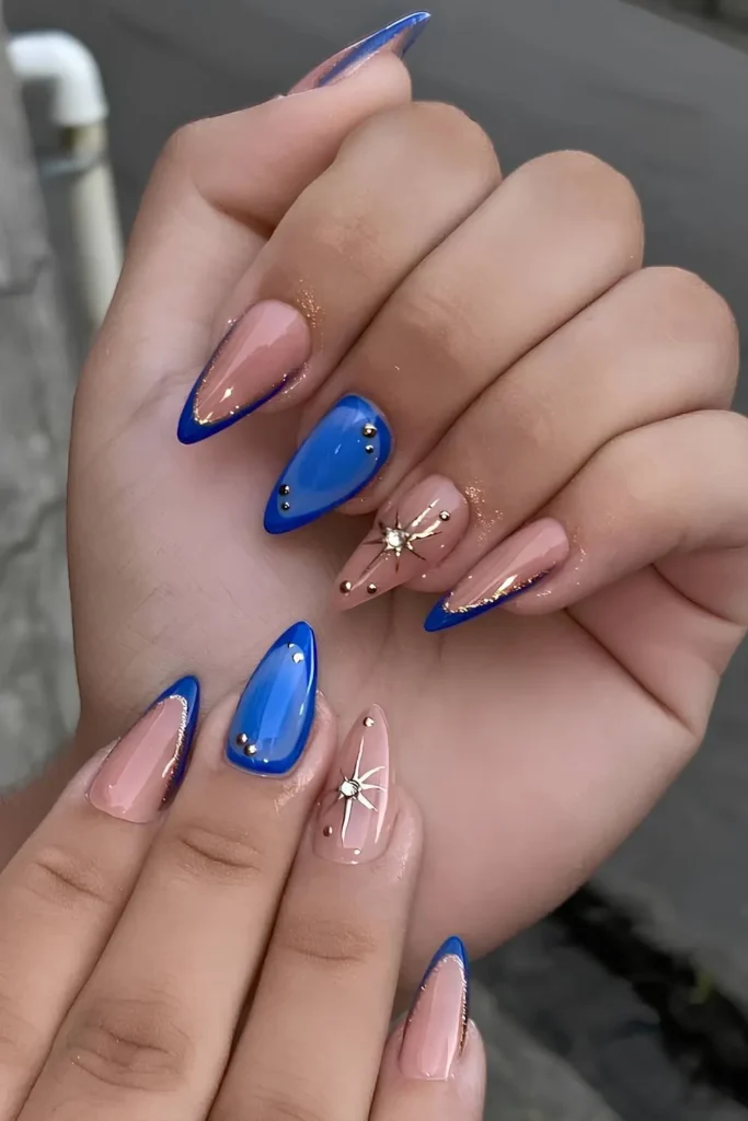 Royal Blue and Gold Celestial Nails That Look Magical