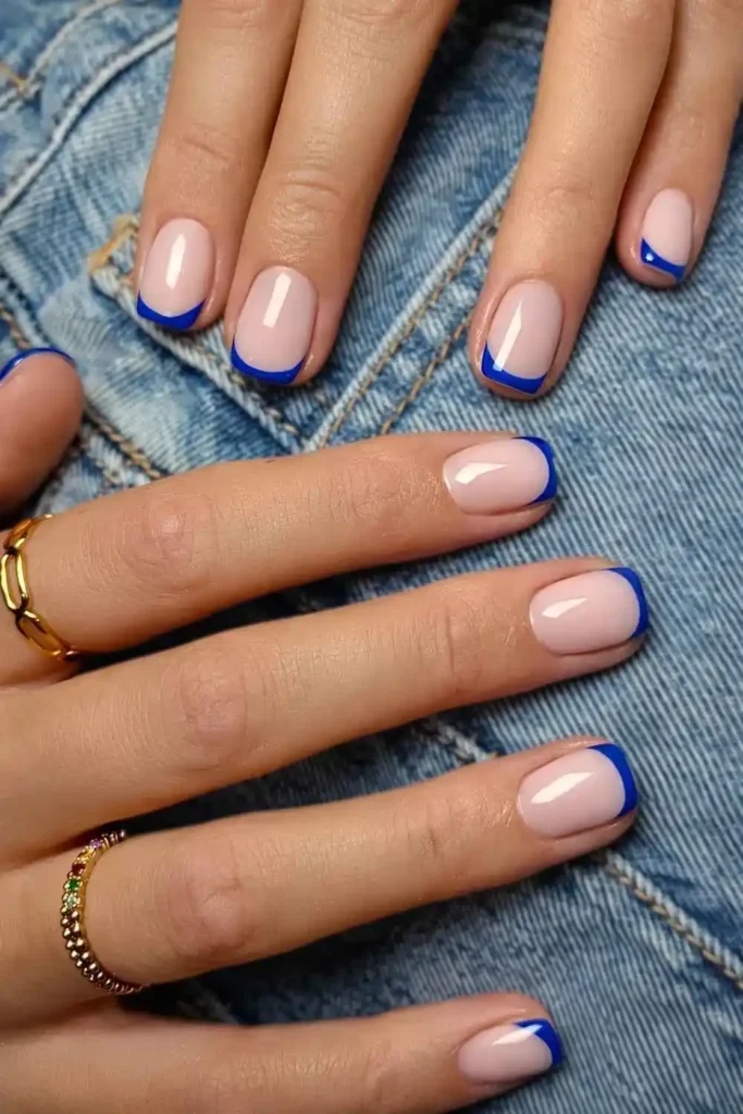 Royal Blue Micro French Nails With a Sleek Minimal Finish