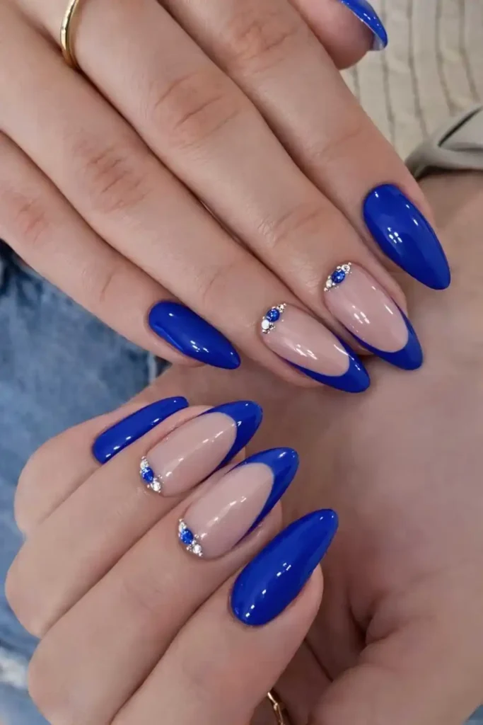 Royal Blue Nails With Accent Gems That Add Instant Glam