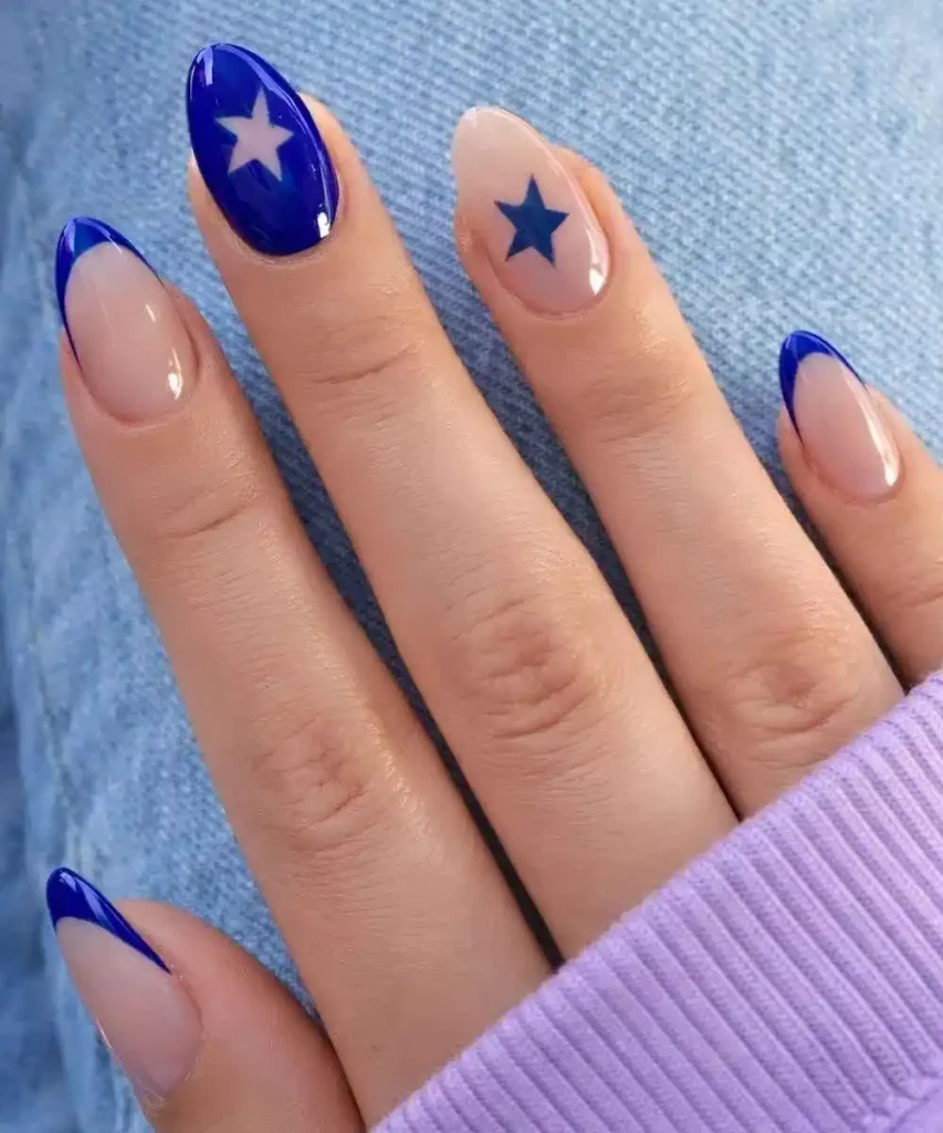 Royal Blue Nails With Starry Art for a Dreamy Night Sky Look