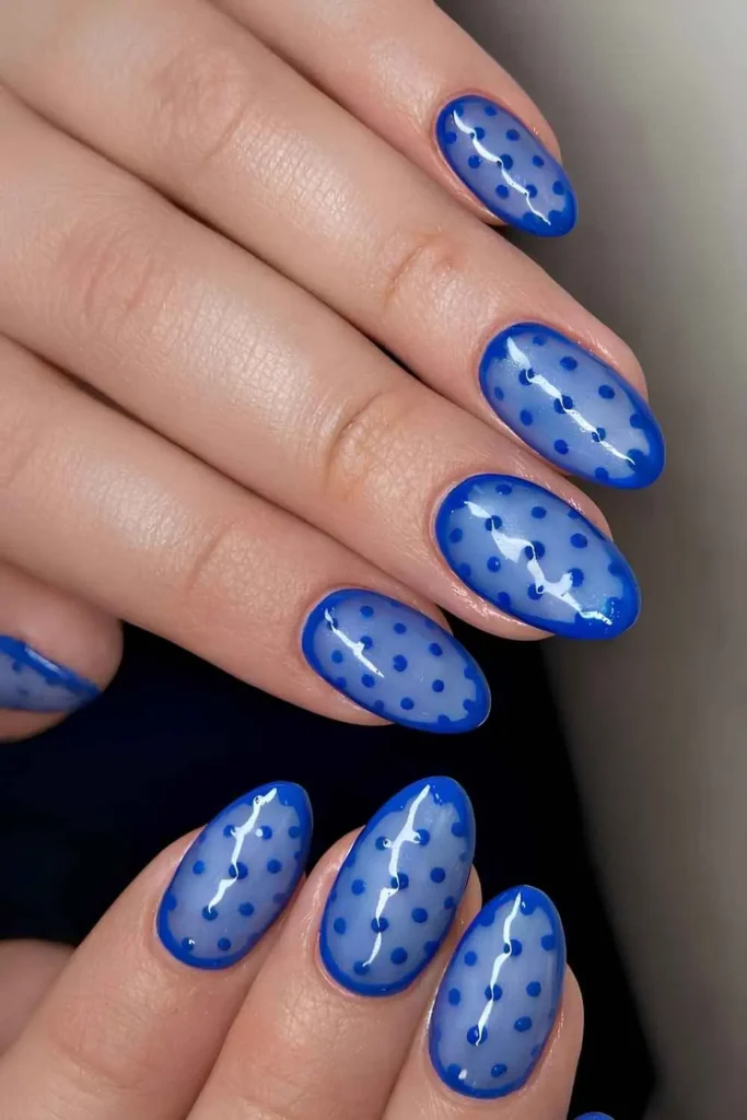 Royal Blue Polka Dot Nails for a Chic Playful Style
