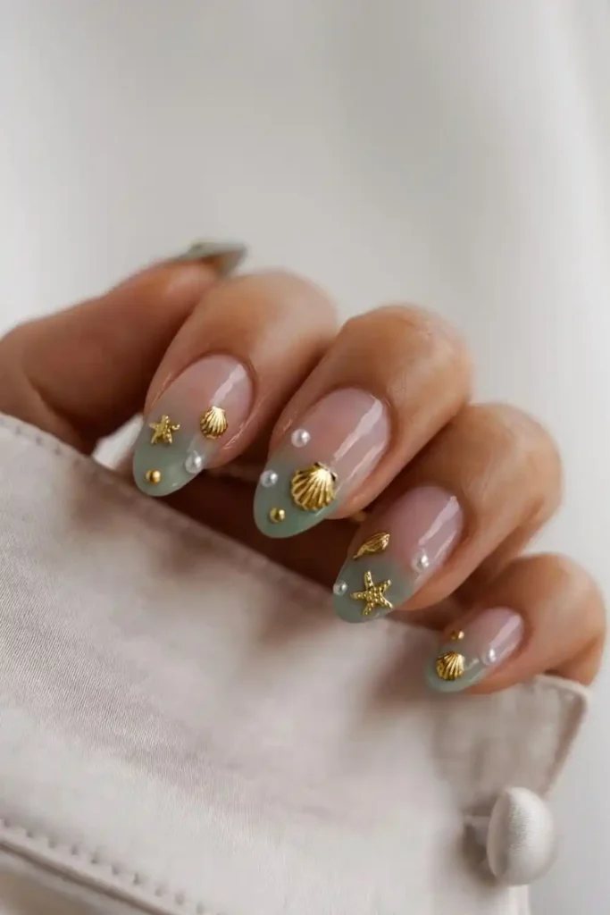 Seafoam Green Shell Manicure for Beach Inspired Vibes