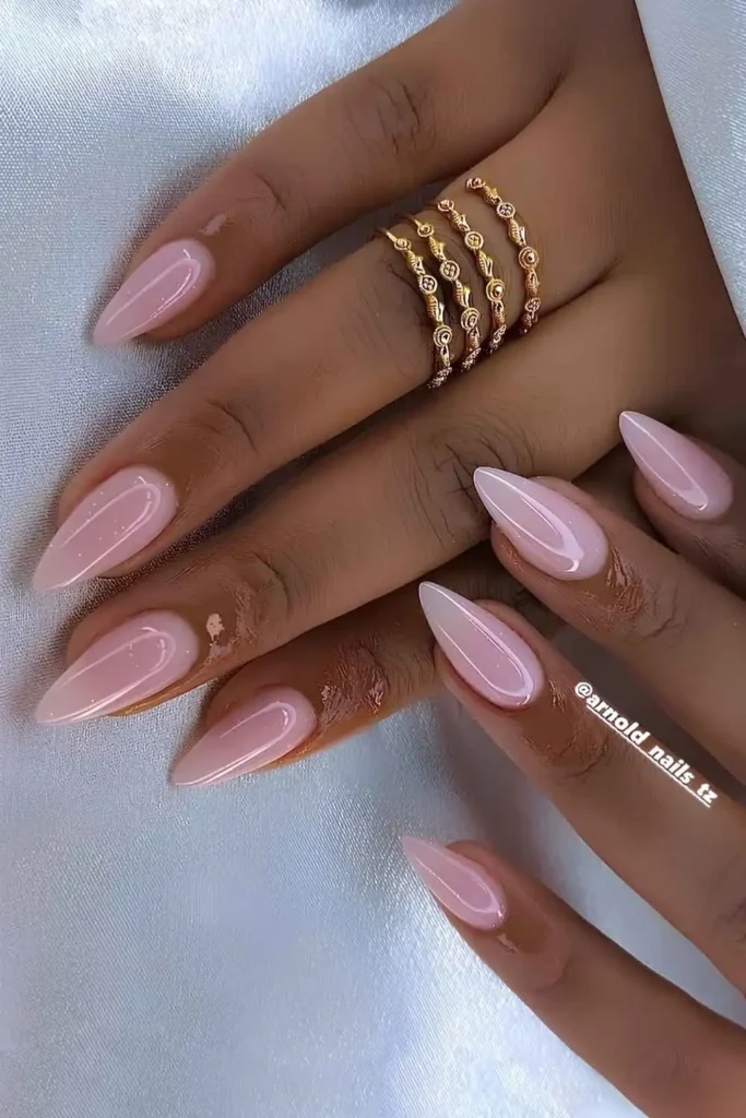 Sheer and Shimmery Light Pink Nails for a Soft Glam Look
