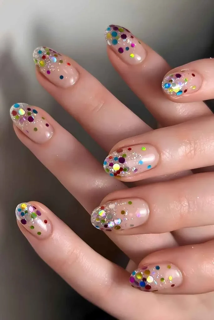 Sheer Nails With Colorful Confetti Glitter You'll Love
