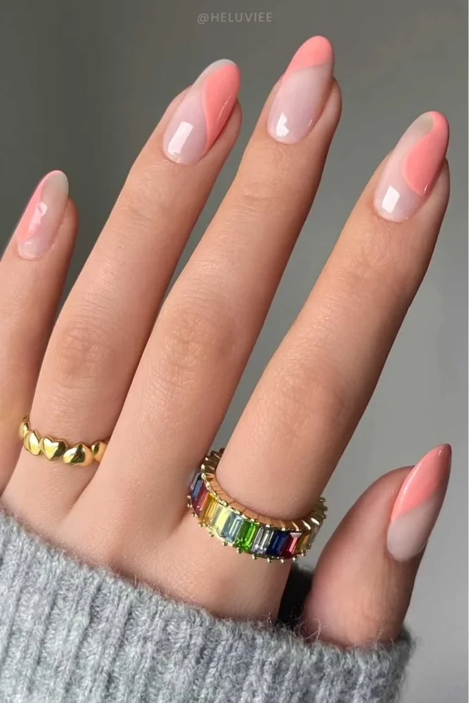 Sheer Nails With Freeform Coral Swoops for a Modern Style