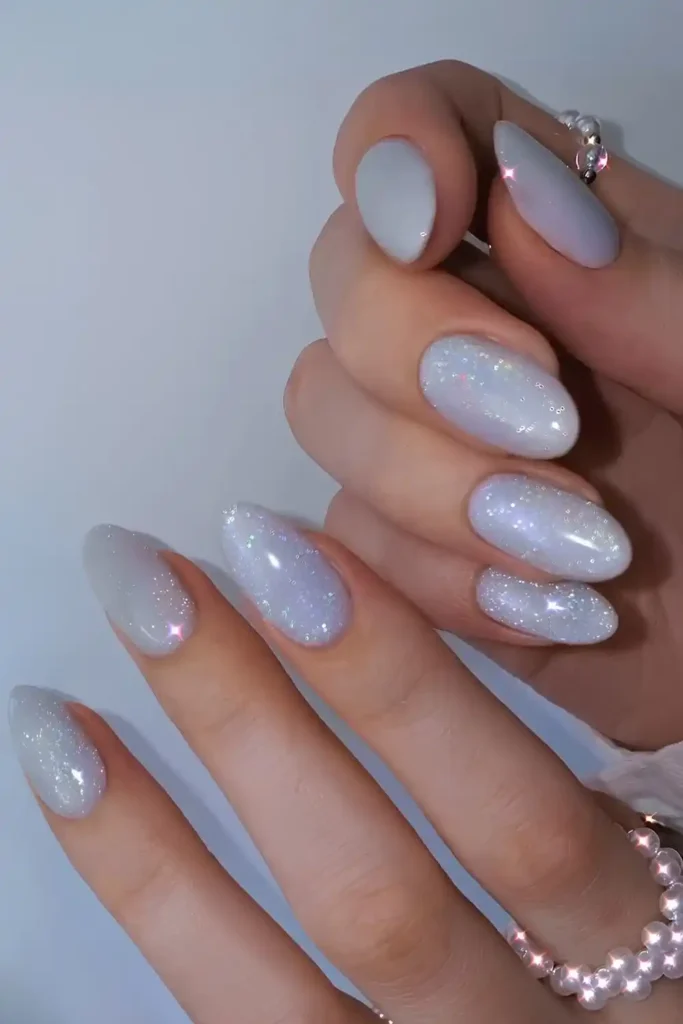 Shimmery Icy Blue Manicure With a Frosted Glow
