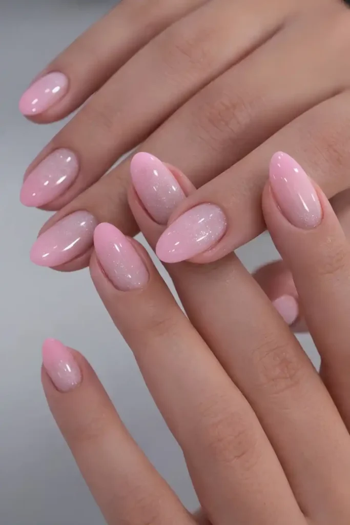 Shimmery Pink to White Ombre Nails With a Soft Seamless Fade