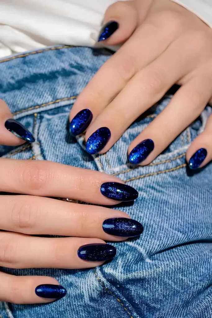 Shimmery Sapphire Blue Manicure That Sparkles Beautifully