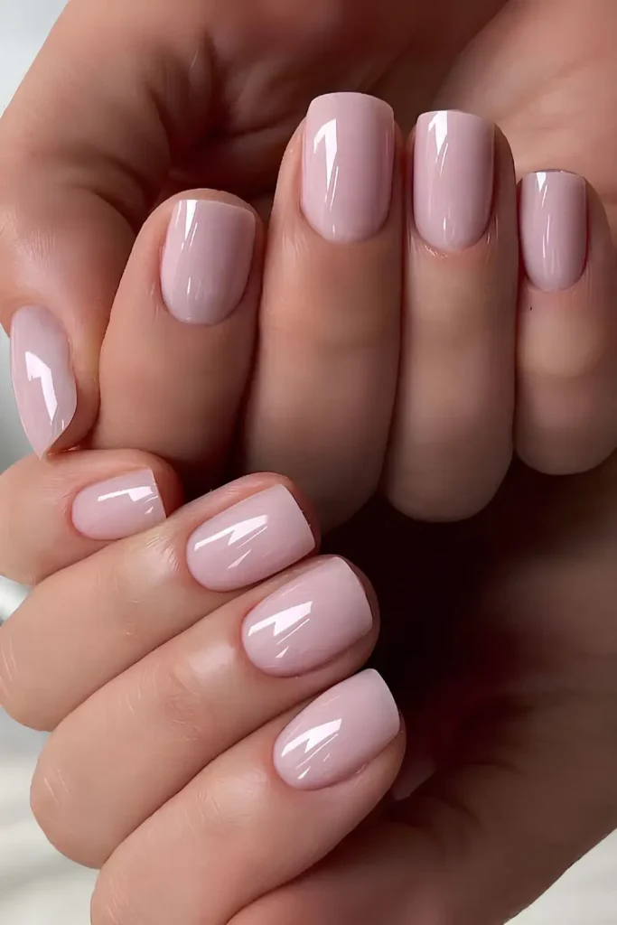 Short and Glossy Soft Pink Mani That Shines Beautifully