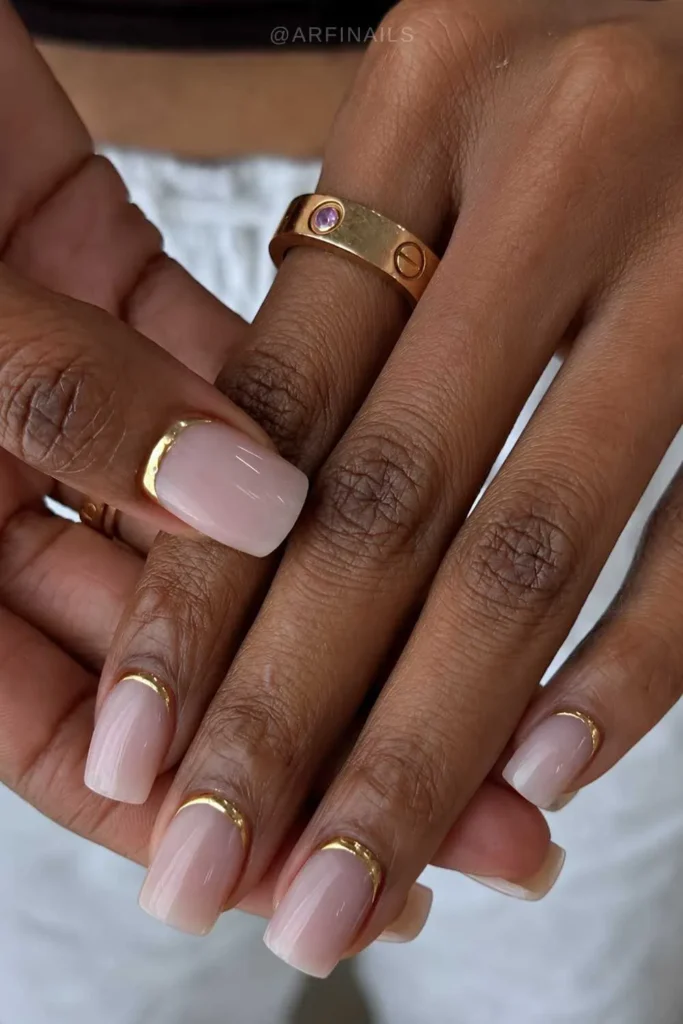 Short Milky Nails With Gold Accents for a Luxe Minimal Look
