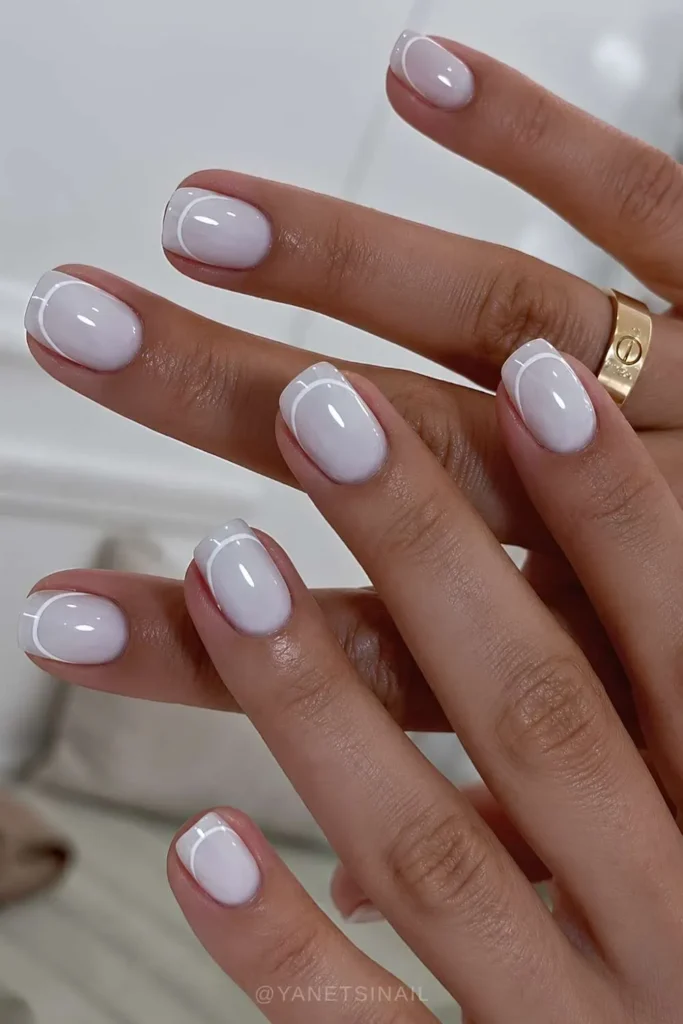 Short Milky White Nails With French Tip Outlines That Never Go Out of Style