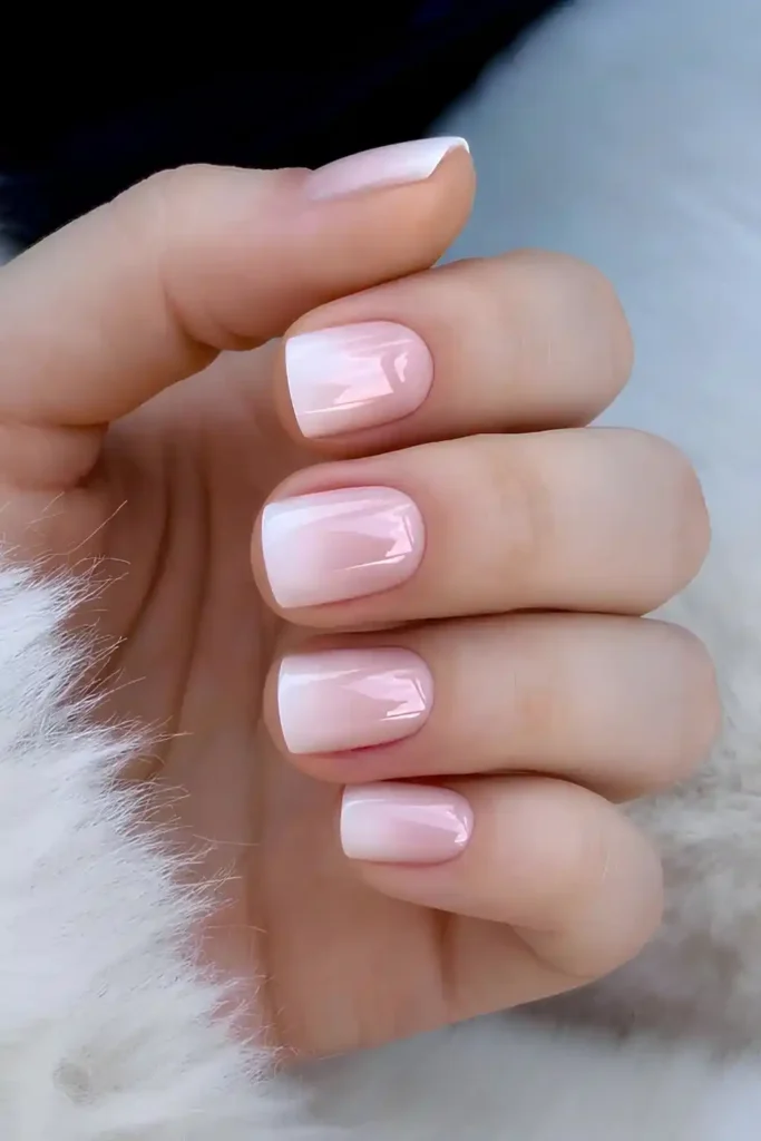 Short Pink to White Baby Boomer Nails for a Classic Elegant Look
